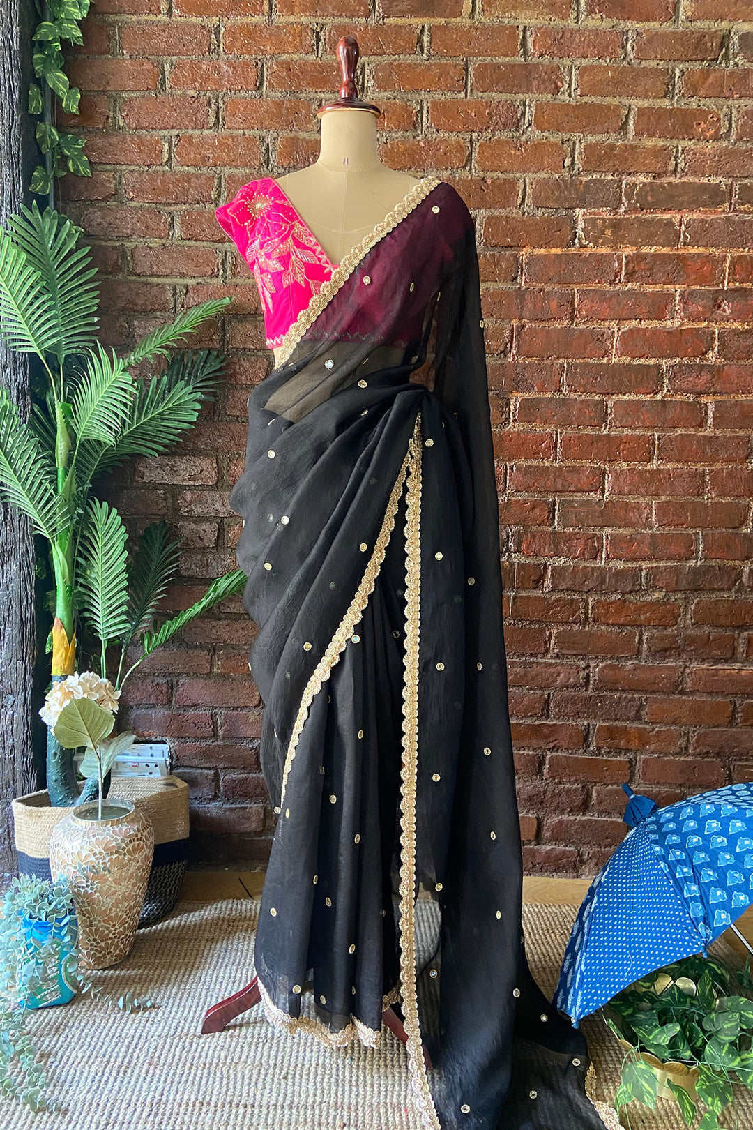Black Organza Embroidered Saree