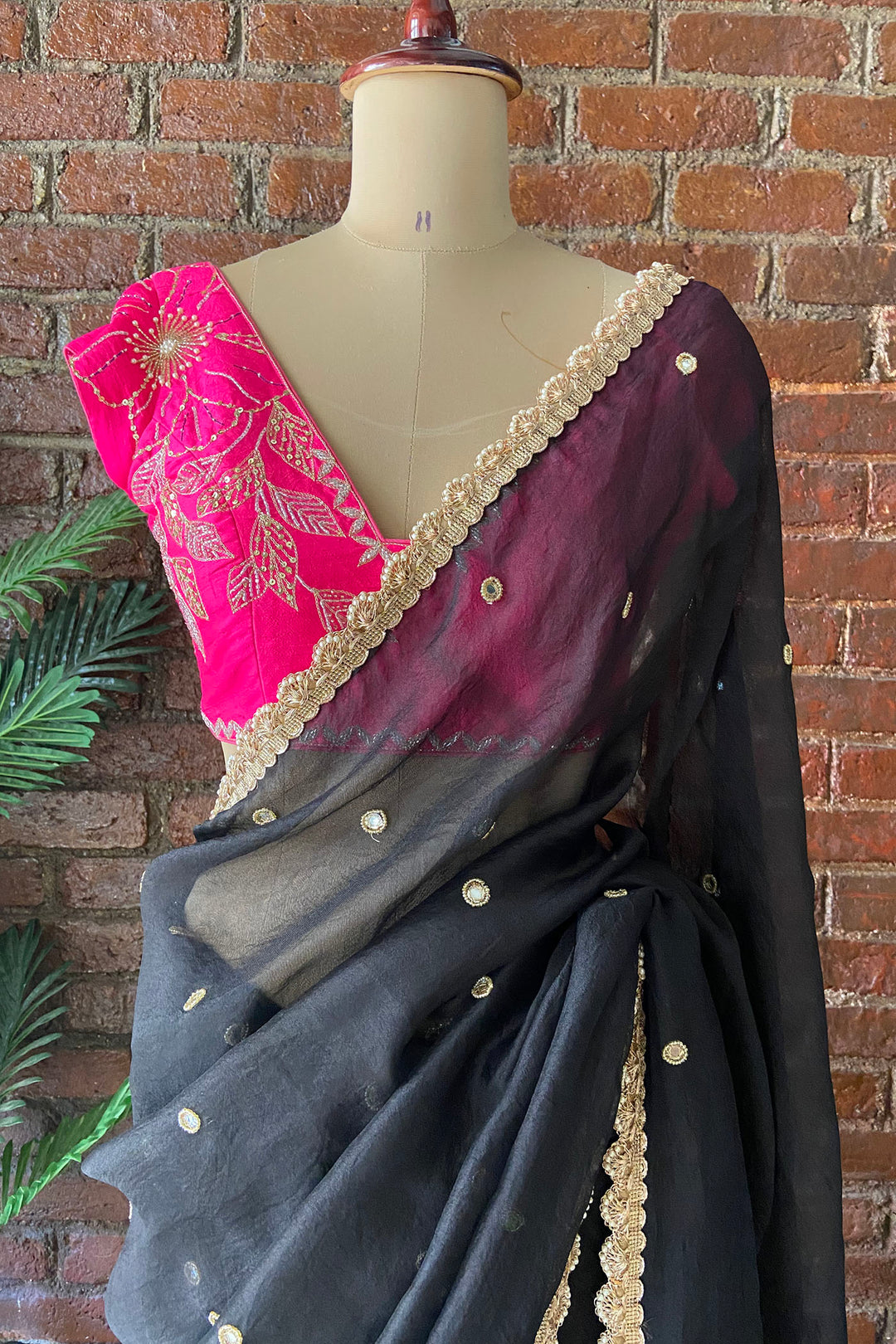 Black Organza Embroidered Saree