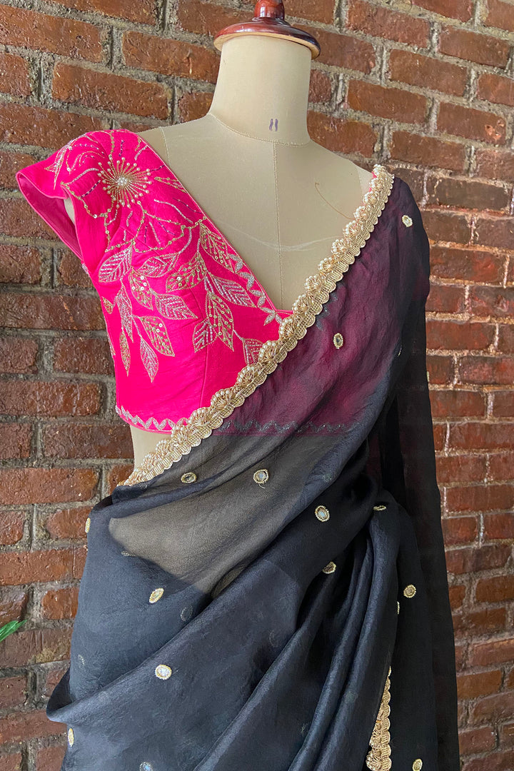 Black Organza Embroidered Saree