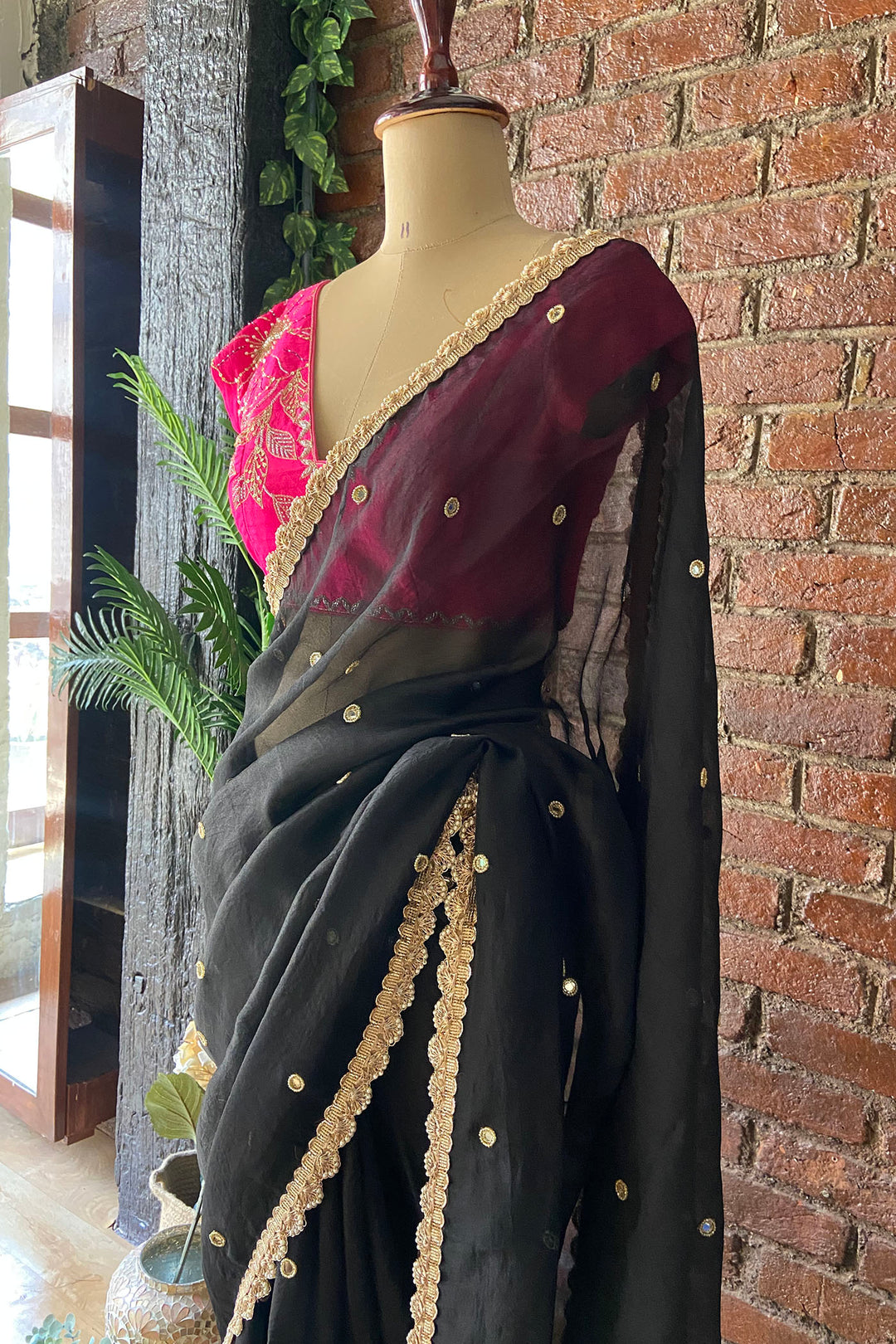 Black Organza Embroidered Saree