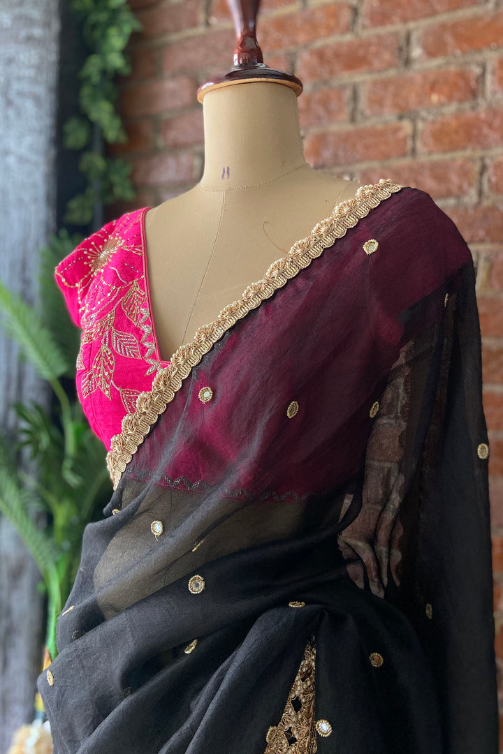 Black Organza Embroidered Saree