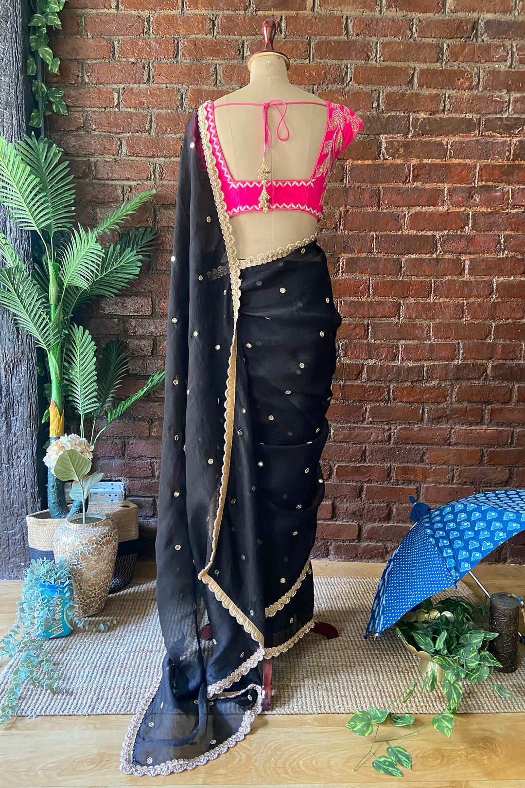 Black Organza Embroidered Saree