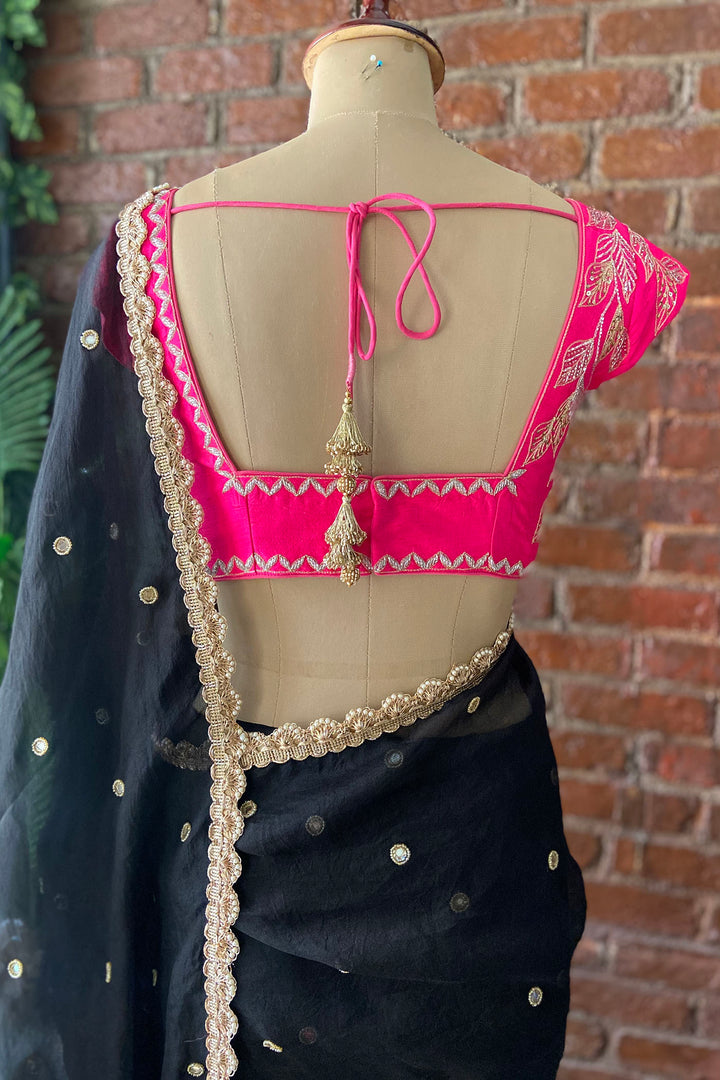 Black Organza Embroidered Saree