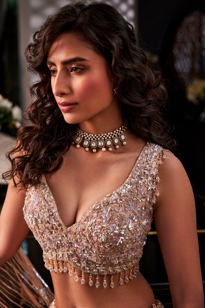 Dusty Peach Embbroidered Organza Set