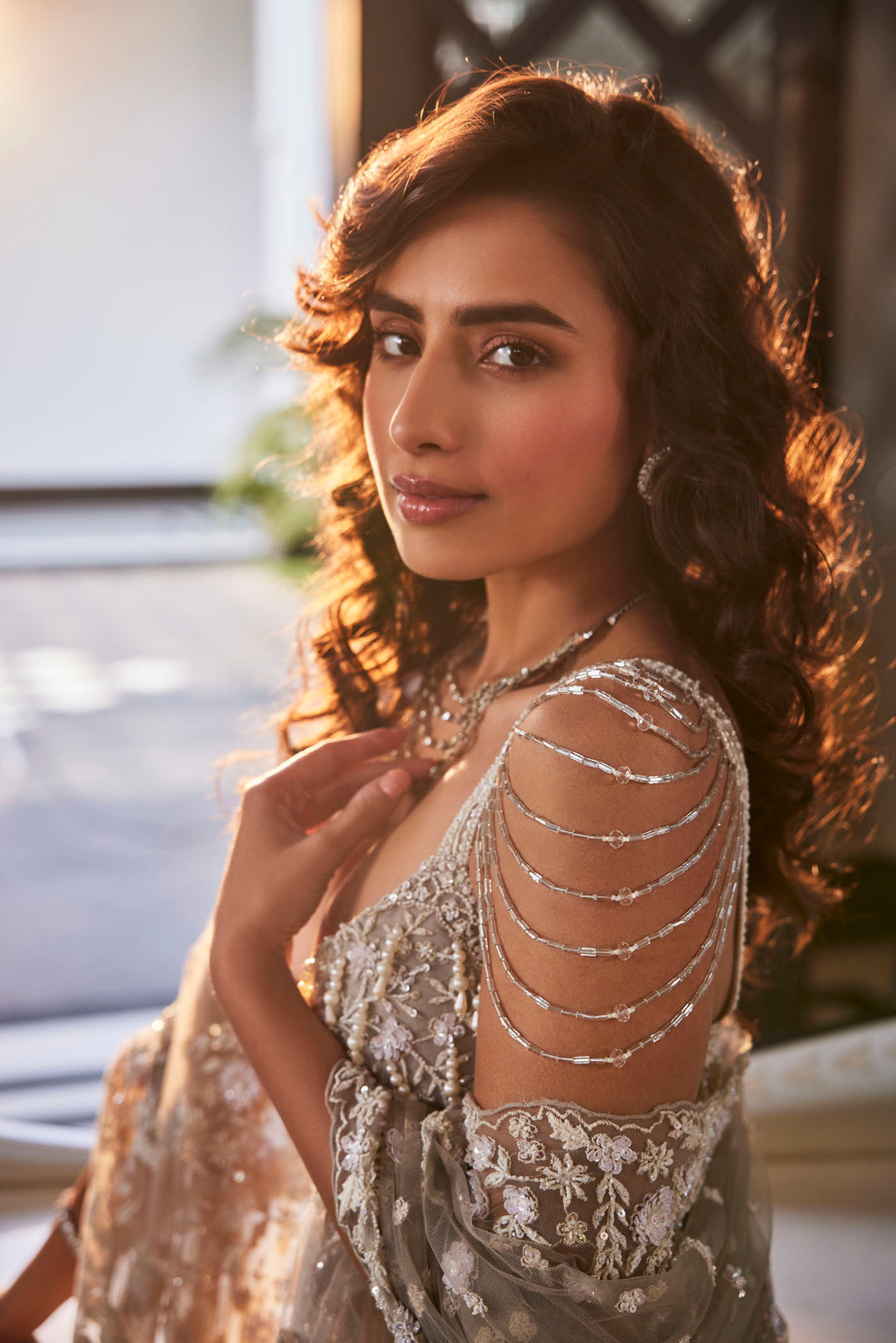 Grey Embroidered Organza Set