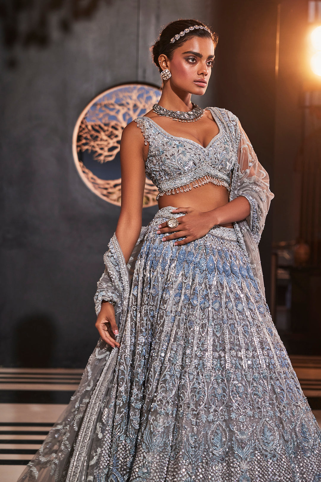 Iceblue Embroidered Organza  Set