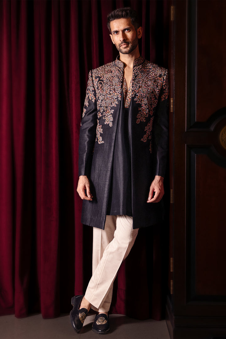 Nightroot Long Open Jacket, Kurta And Pant Set