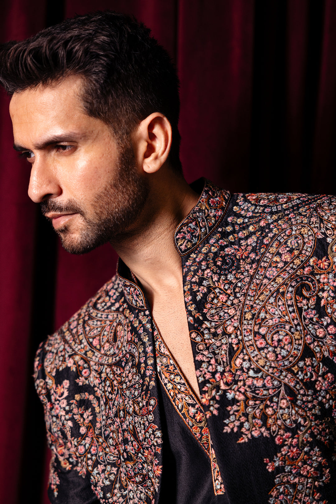 Nightroot Long Open Jacket, Kurta And Pant Set