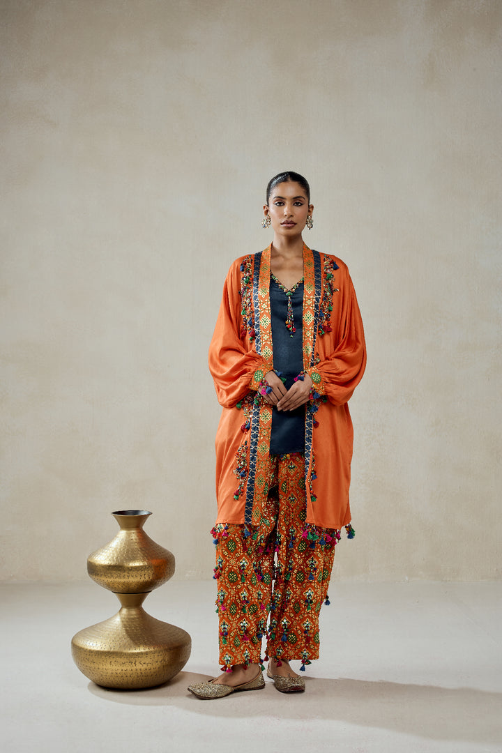 Orange Modal Silk Cape With Patola Silk Salwar Set