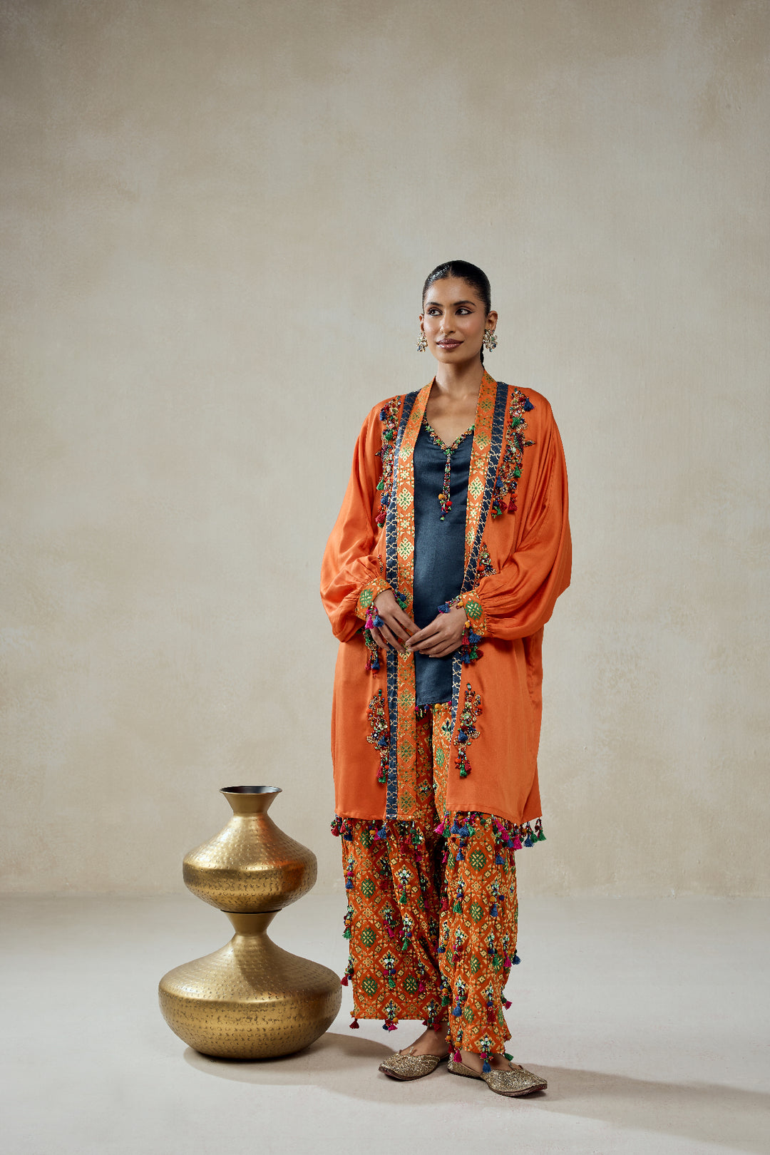 Orange Modal Silk Cape With Patola Silk Salwar Set