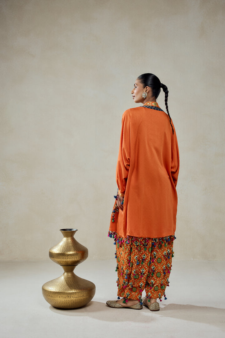 Orange Modal Silk Cape With Patola Silk Salwar Set