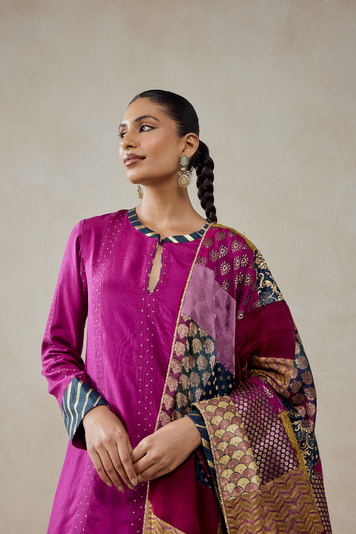 Wine  Salwar Suit With Multicolour Brocade Dupatta Set