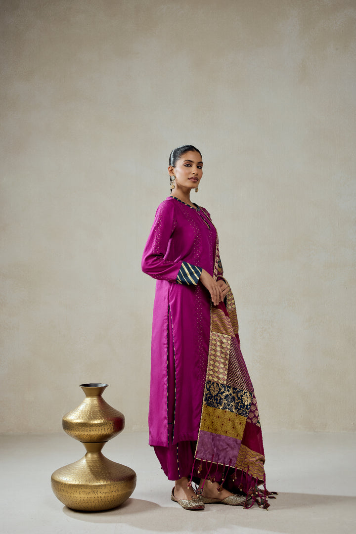 Wine  Salwar Suit With Multicolour Brocade Dupatta Set