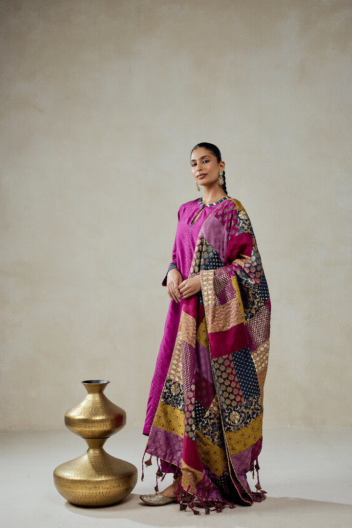 Wine  Salwar Suit With Multicolour Brocade Dupatta Set