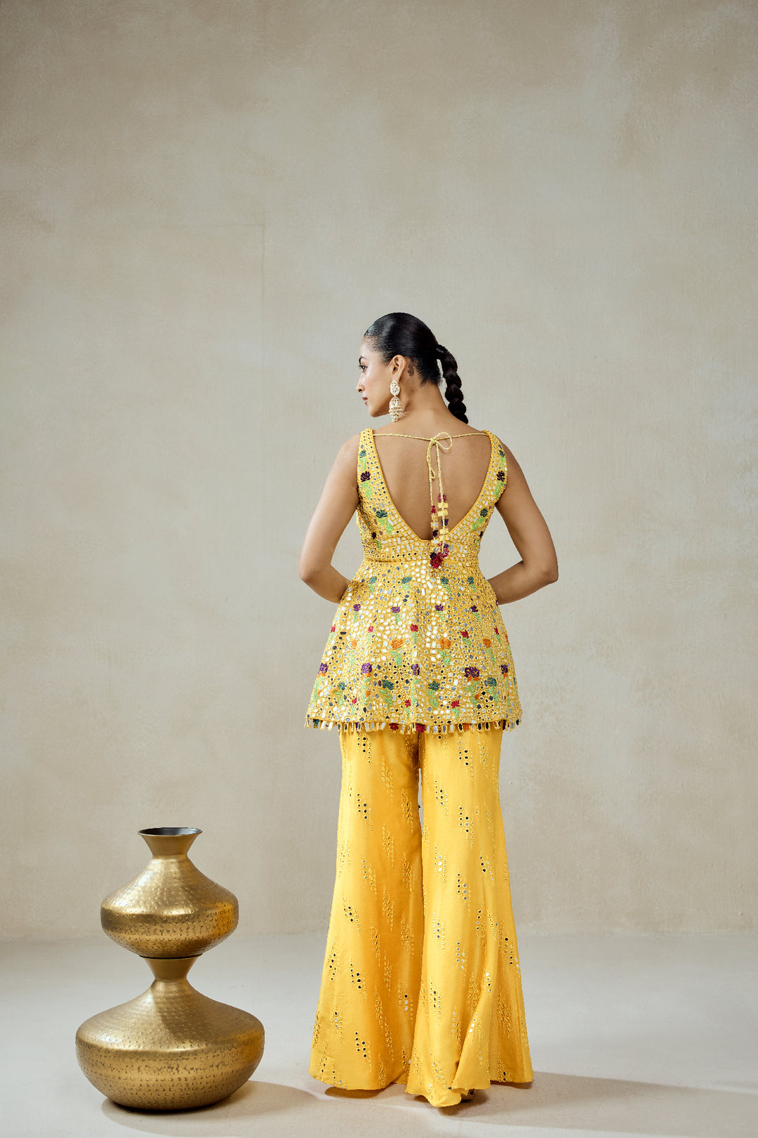 Yellow Sharara Trouser  Peplum Set
