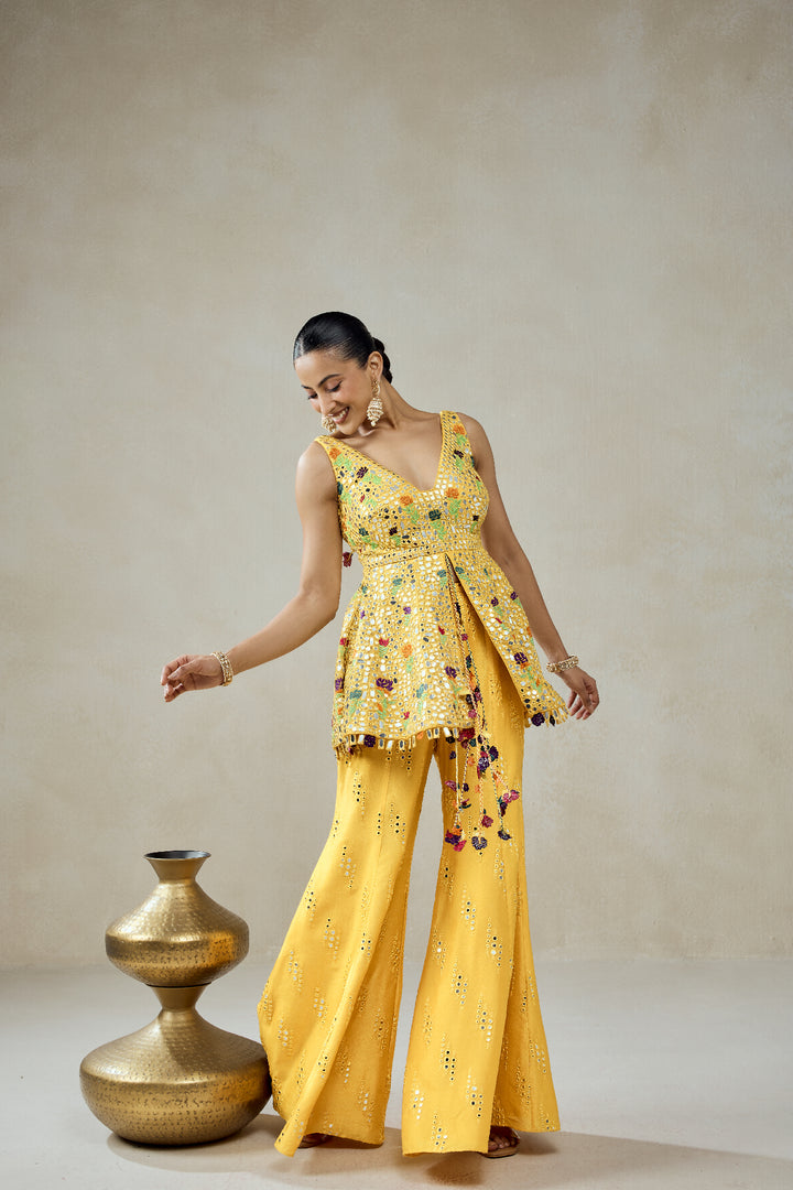 Yellow Sharara Trouser  Peplum Set
