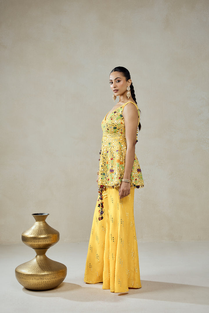 Yellow Sharara Trouser  Peplum Set