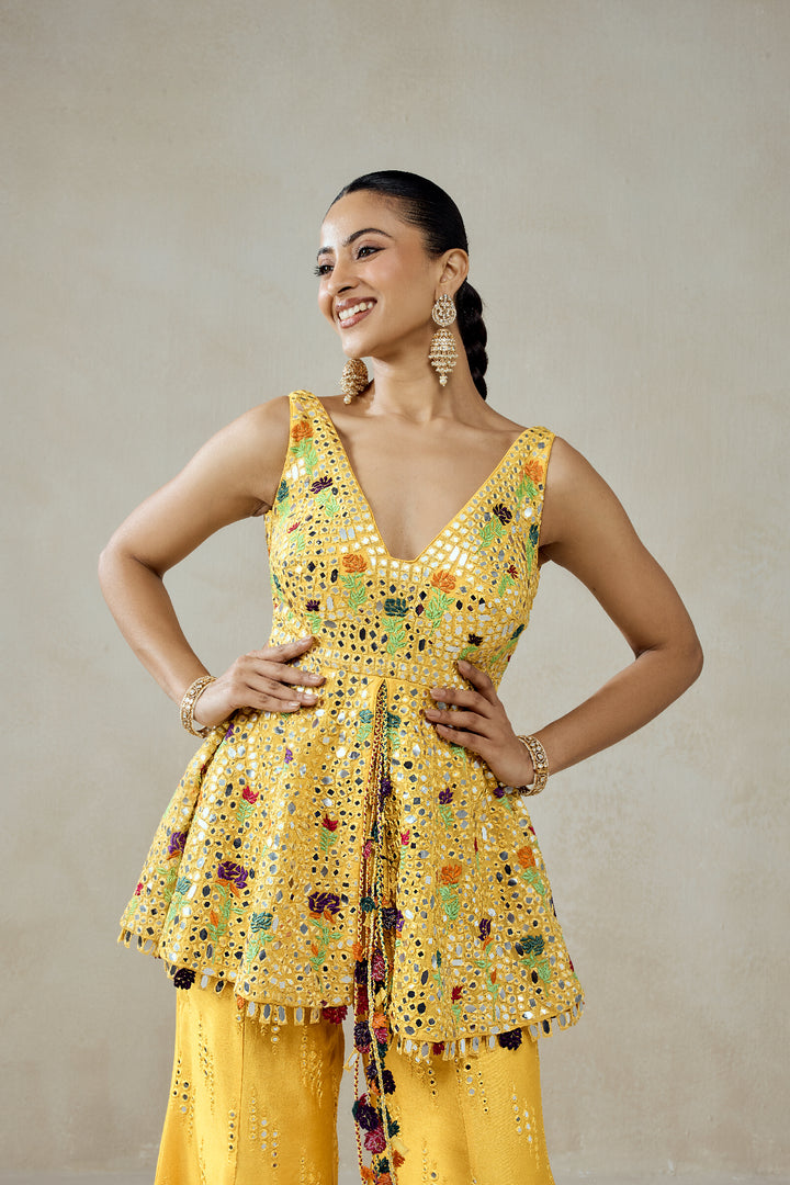 Yellow Sharara Trouser  Peplum Set