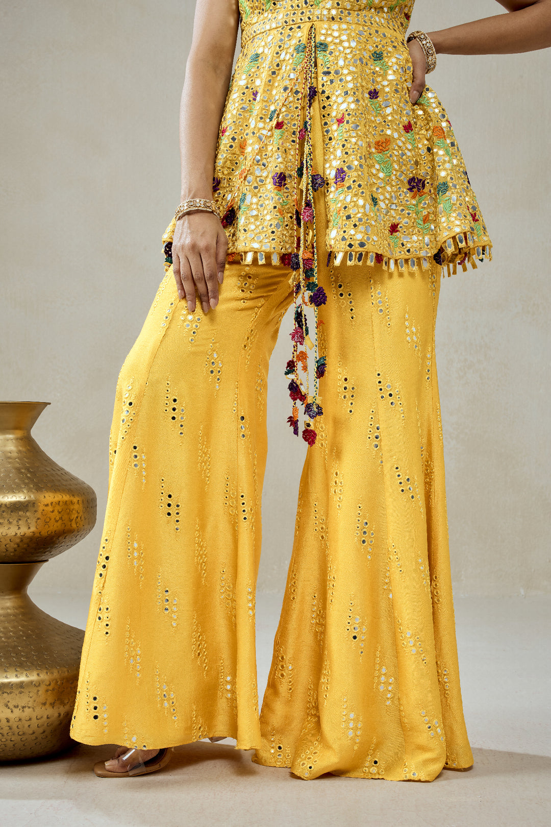 Yellow Sharara Trouser  Peplum Set