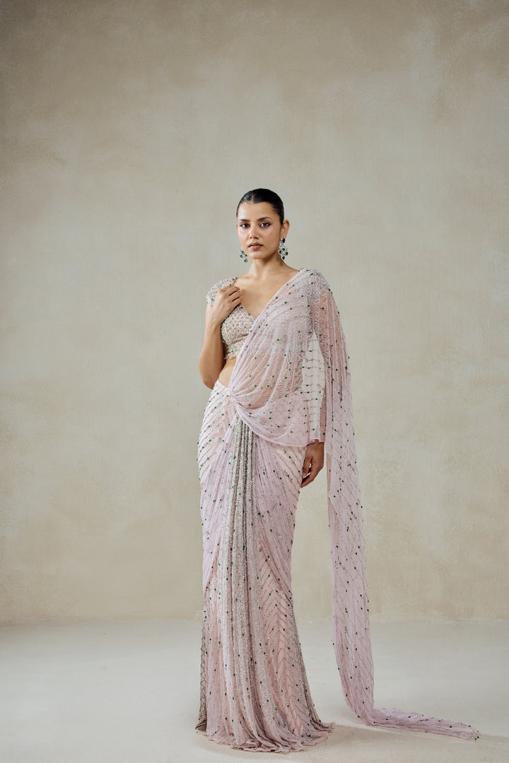 Baby Pink Draped Saree Set