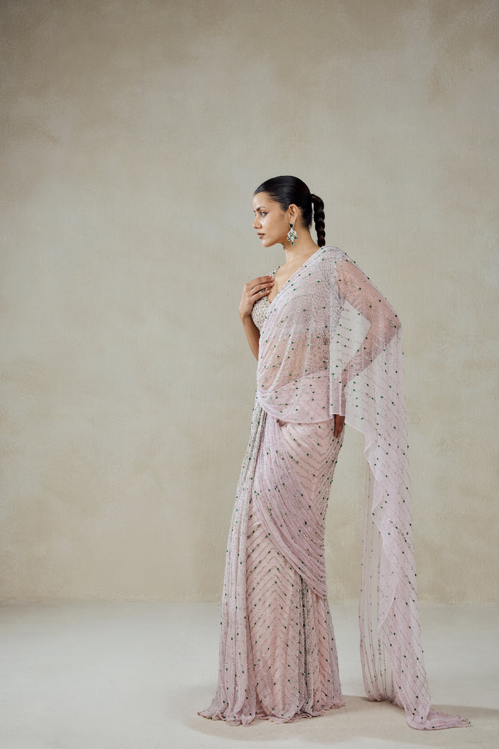 Baby Pink Draped Saree Set