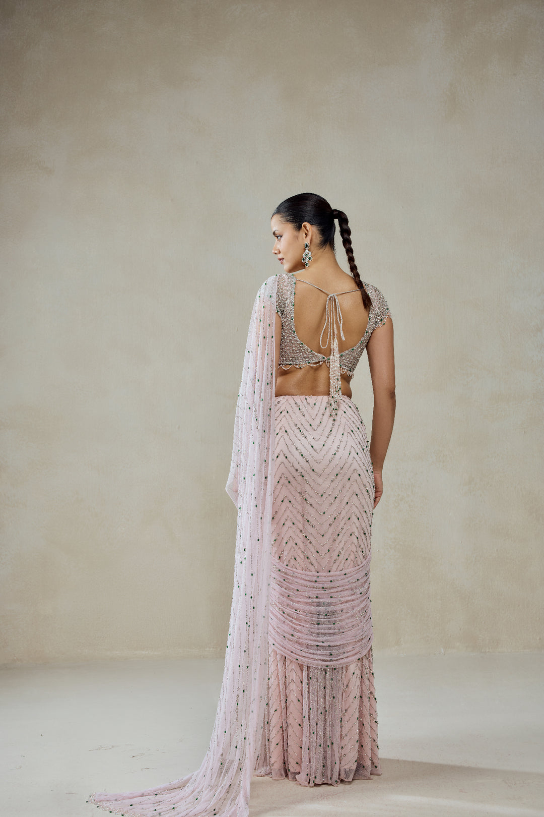 Baby Pink Draped Saree Set
