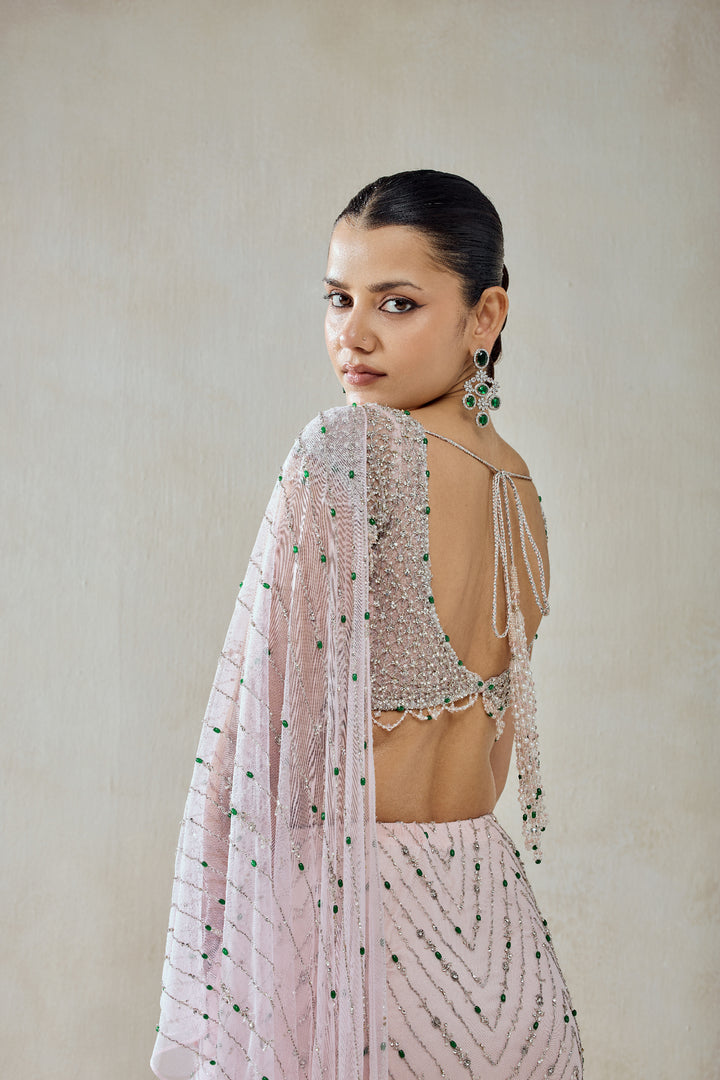 Baby Pink Draped Saree Set