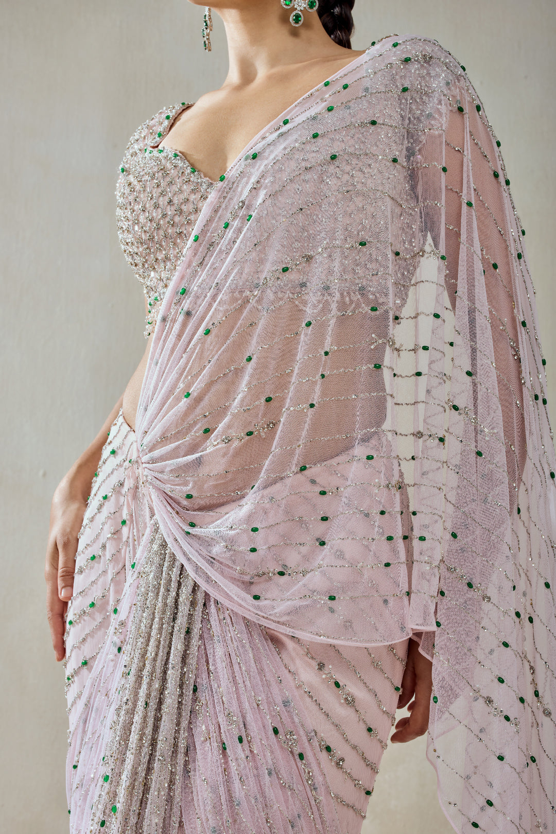 Baby Pink Draped Saree Set