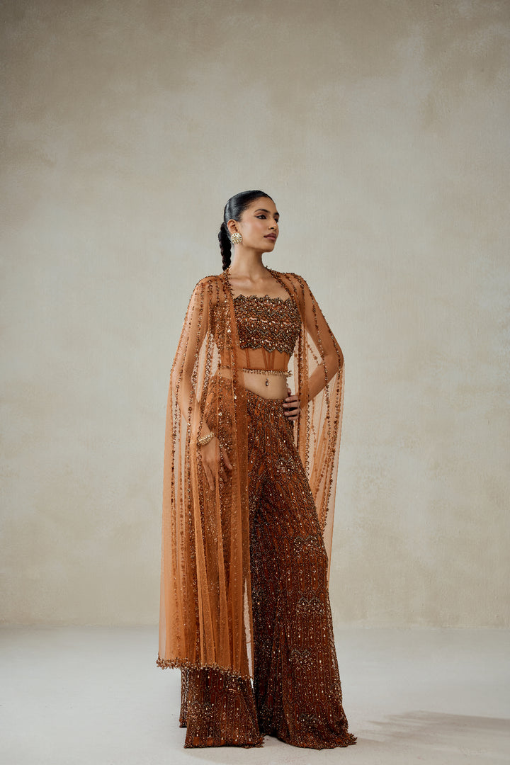 Copper Copper With Cape Sharara Set