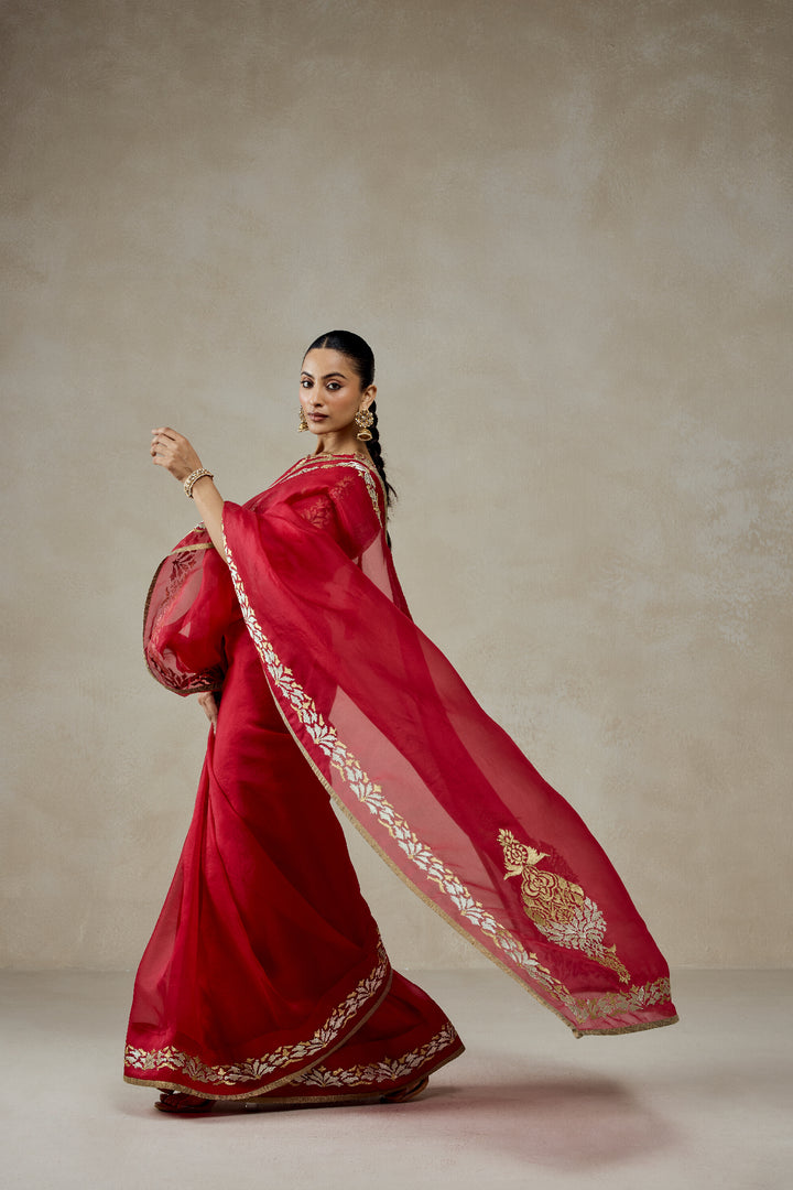 Organza Red Saree Set