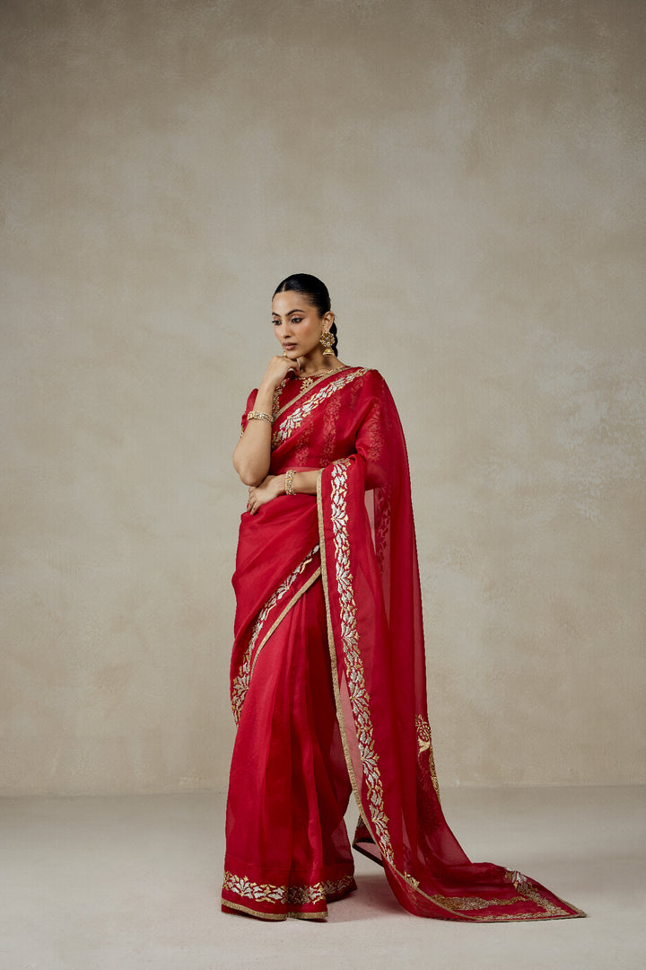 Organza Red Saree Set