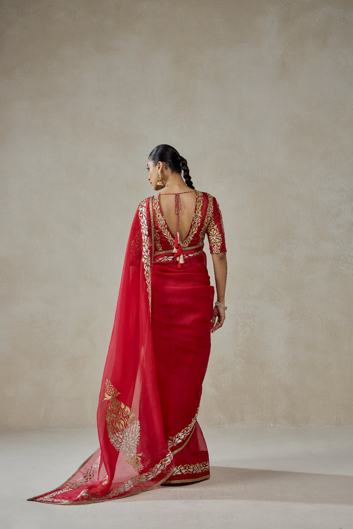 Organza Red Saree Set