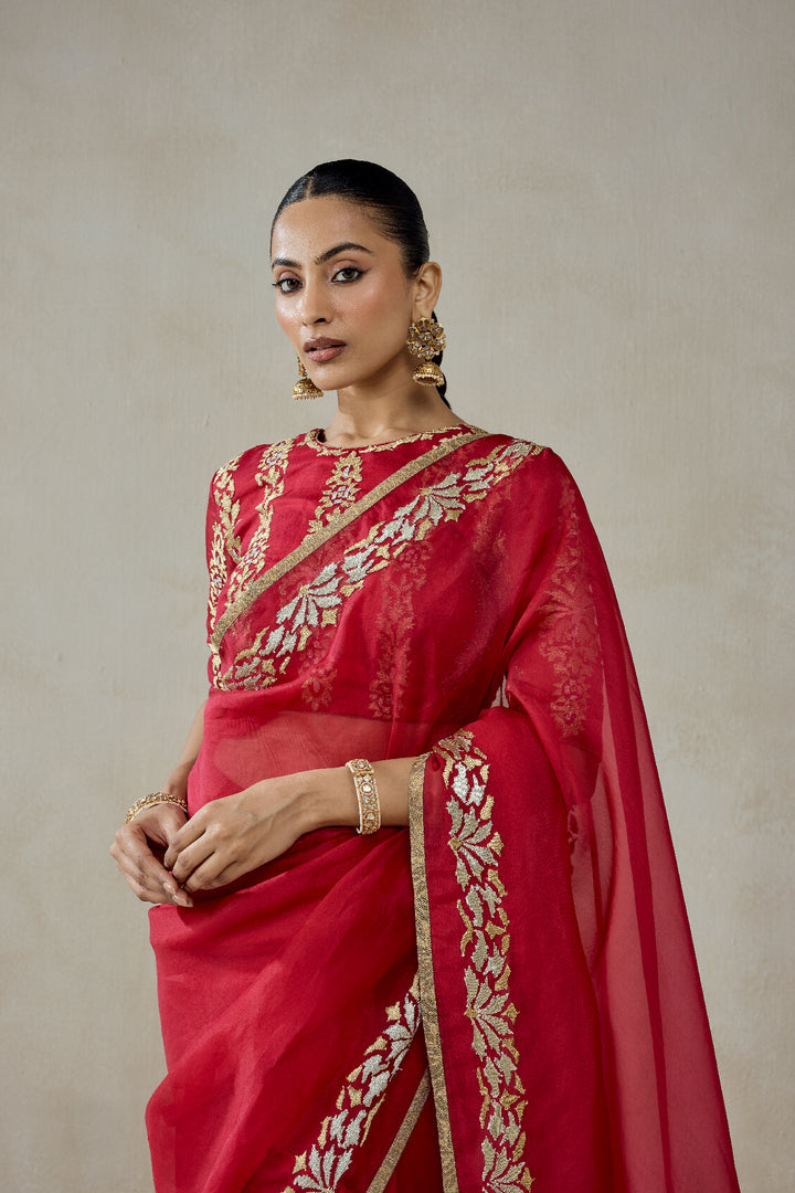 Organza Red Saree Set