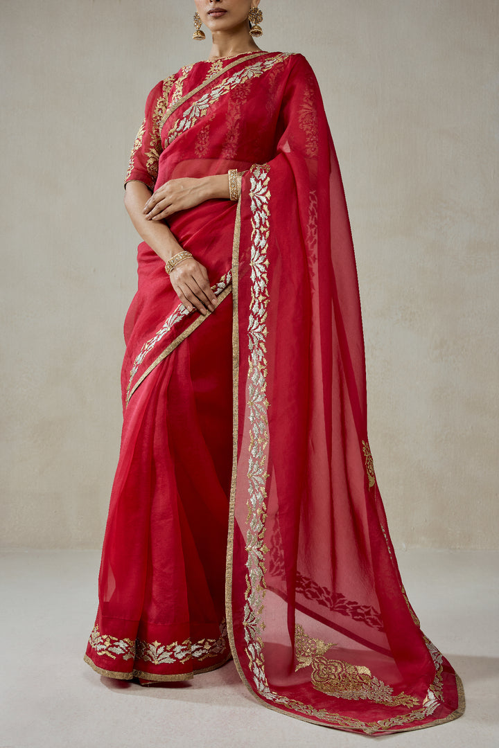 Organza Red Saree Set