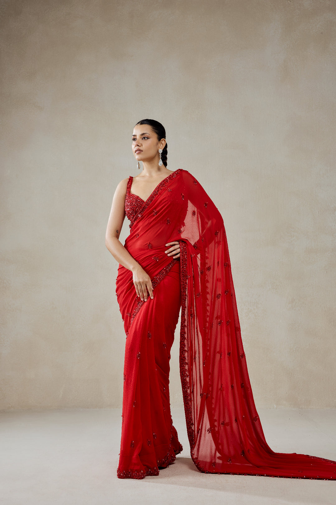 Red Georgette Saree Set