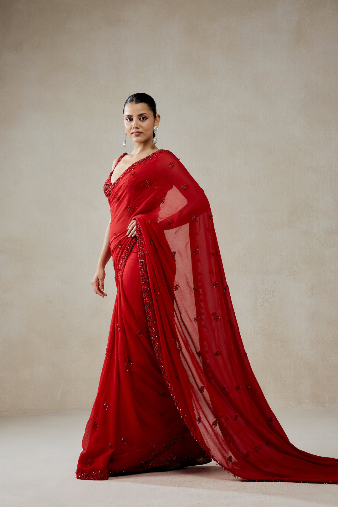 Red Georgette Saree Set
