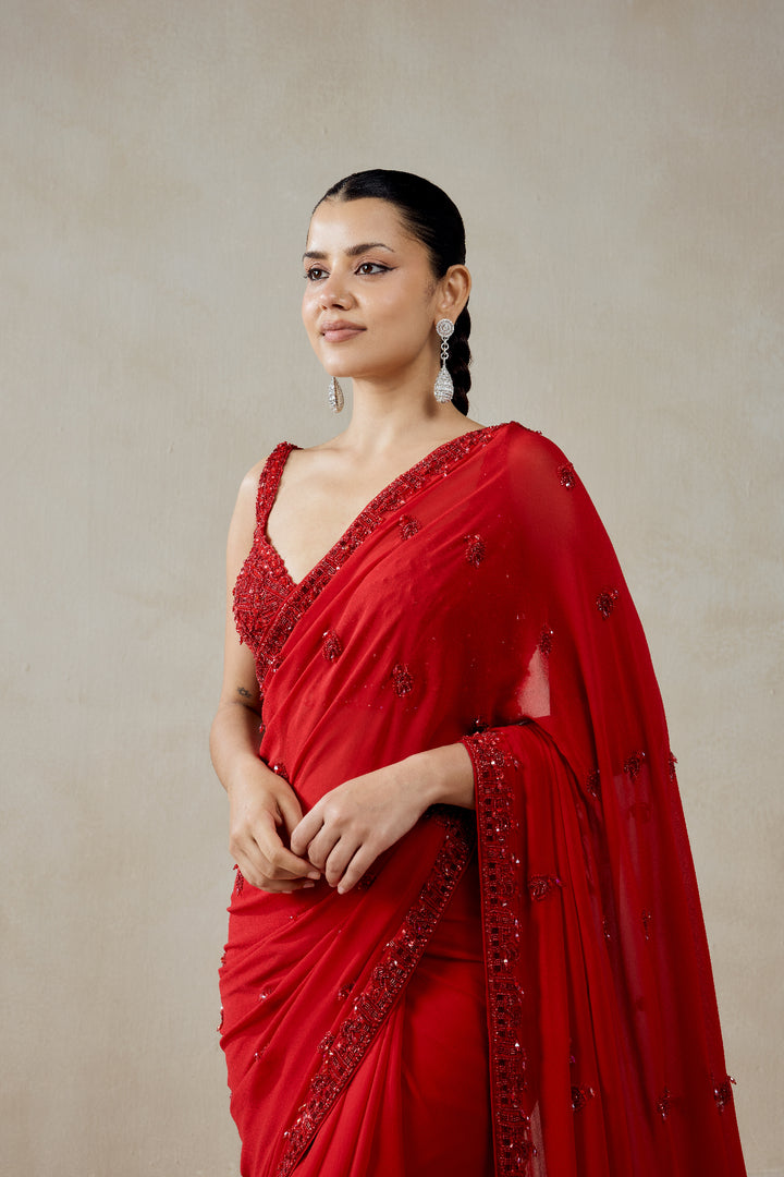 Red Georgette Saree Set