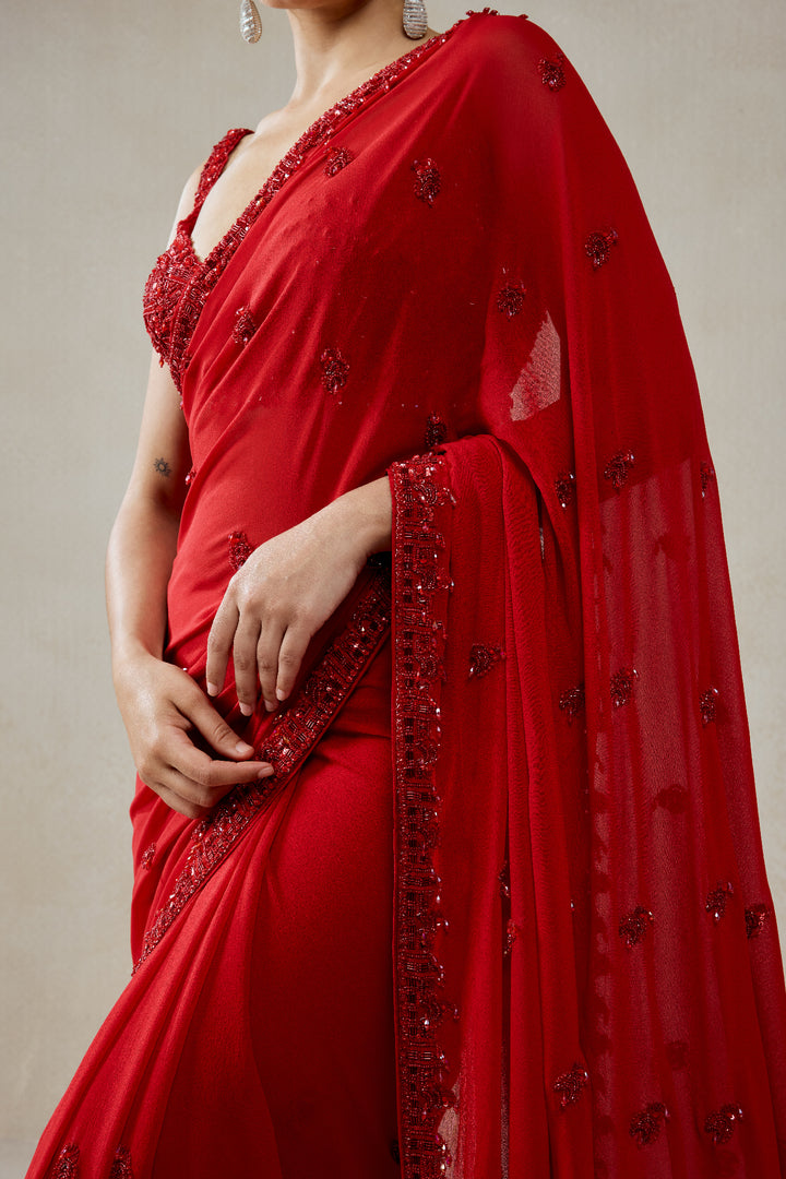 Red Georgette Saree Set