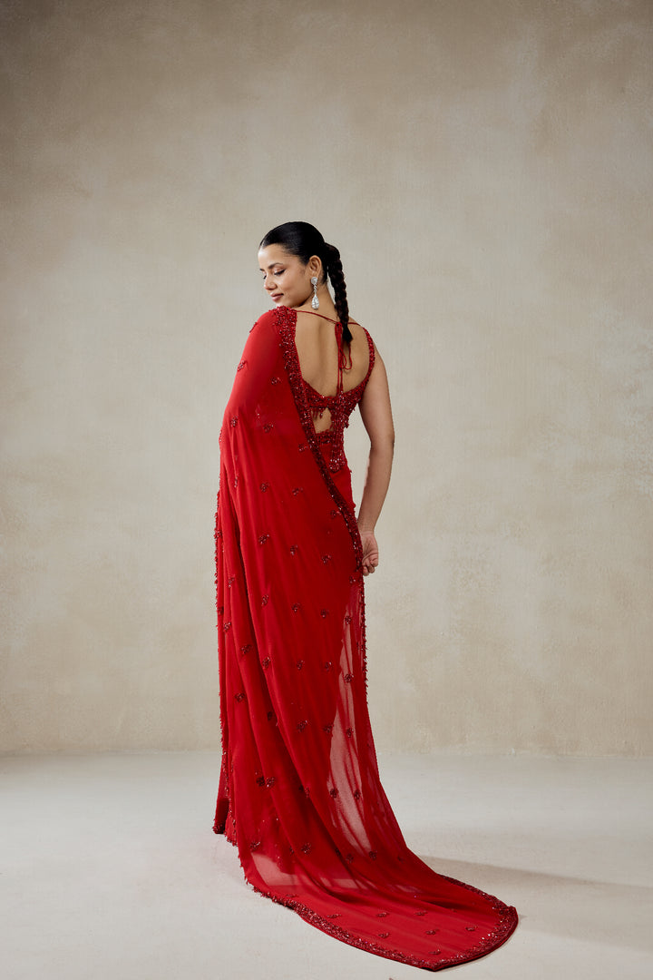 Red Georgette Saree Set