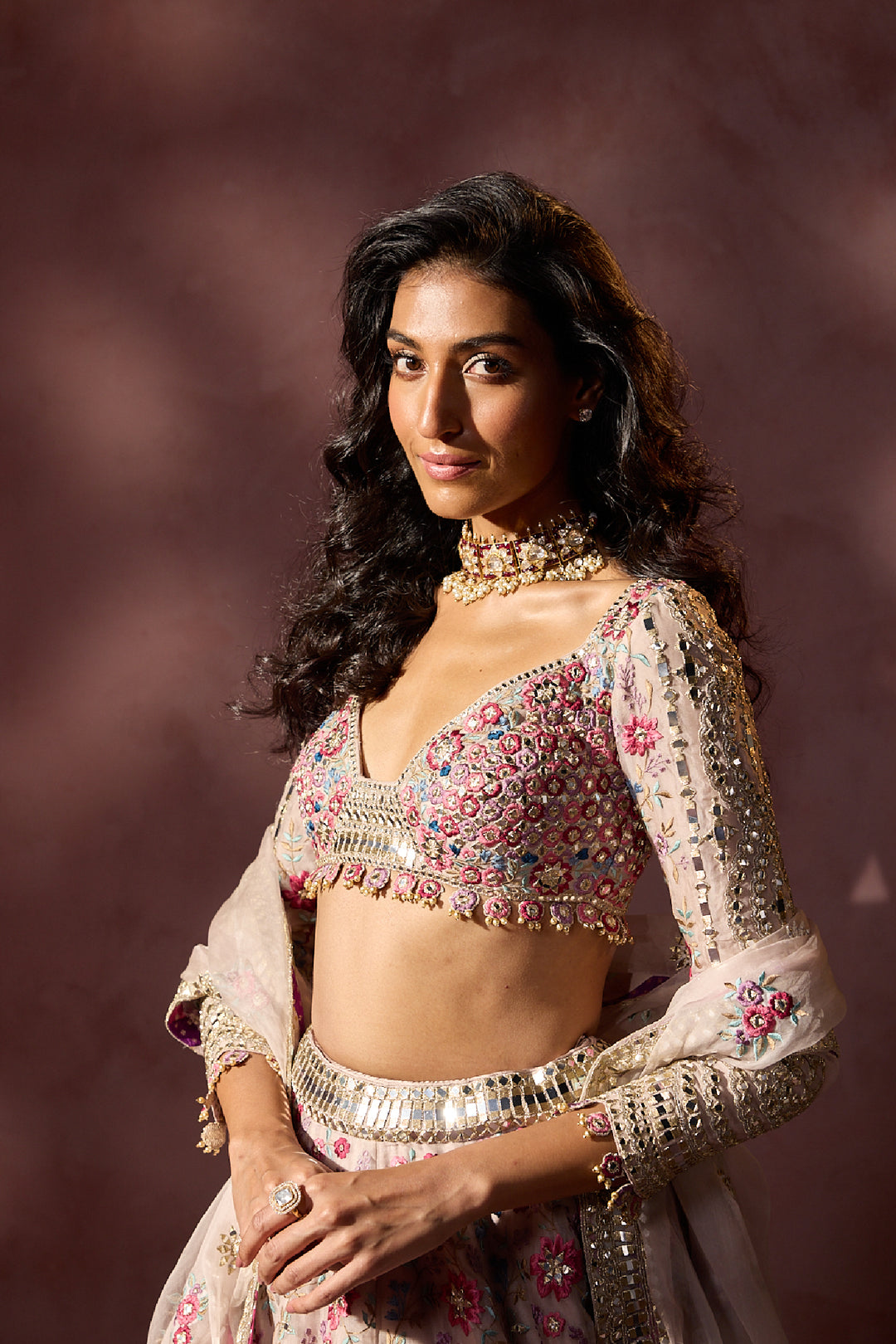 Dusty Pink Organza Lehenga Set