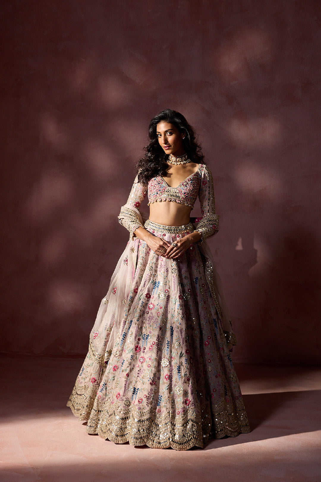 Dusty Pink Organza Lehenga Set