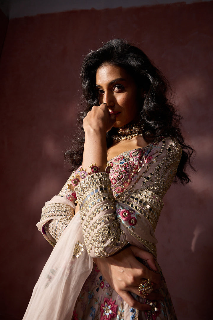 Dusty Pink Organza Lehenga Set