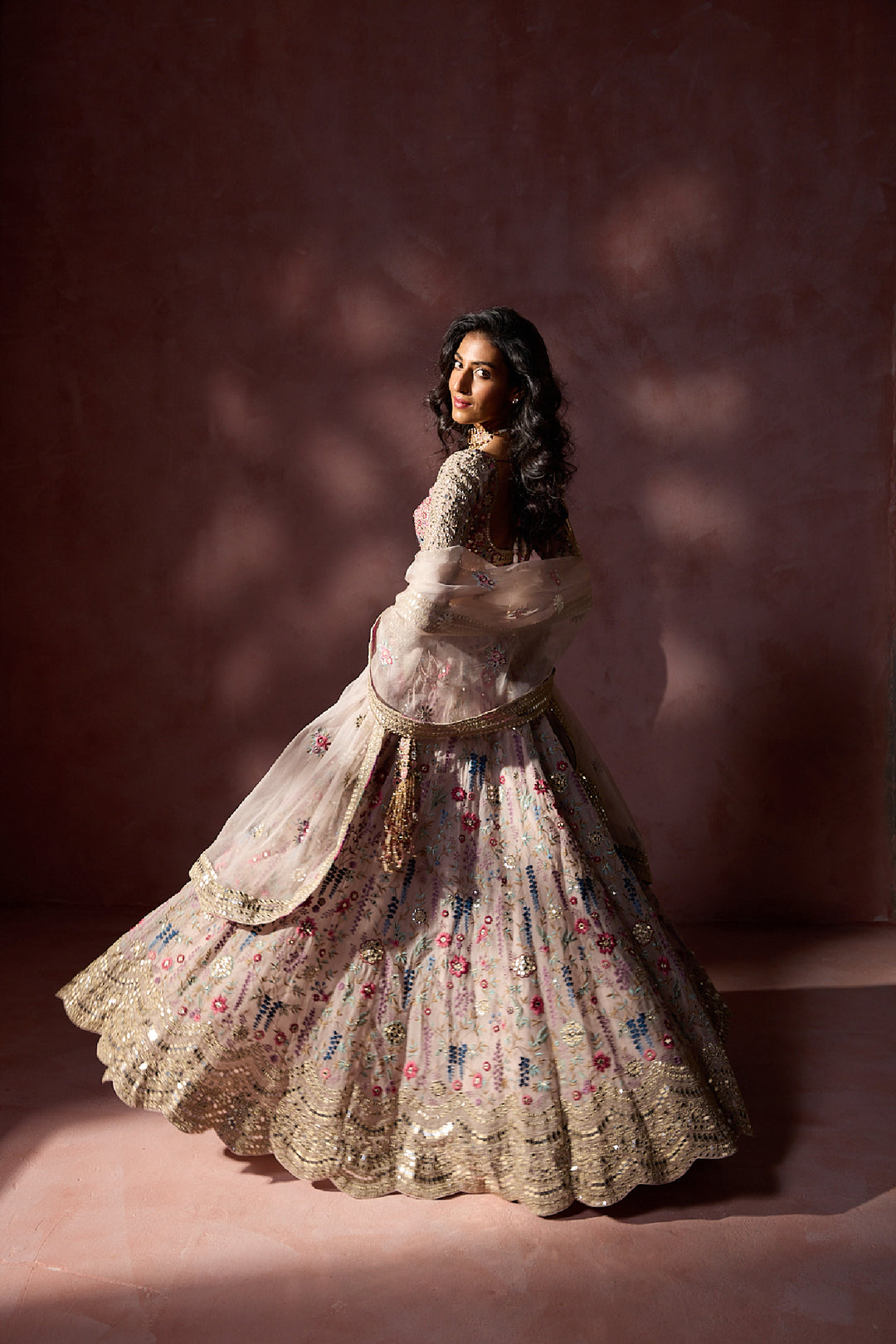 Dusty Pink Organza Lehenga Set
