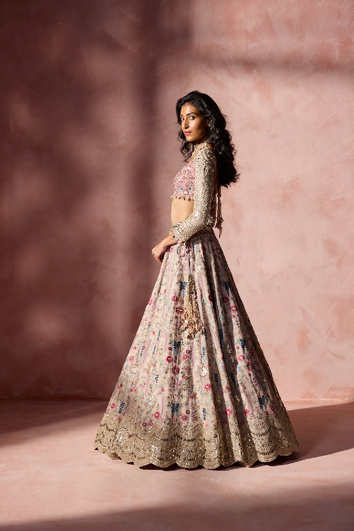 Dusty Pink Organza Lehenga Set