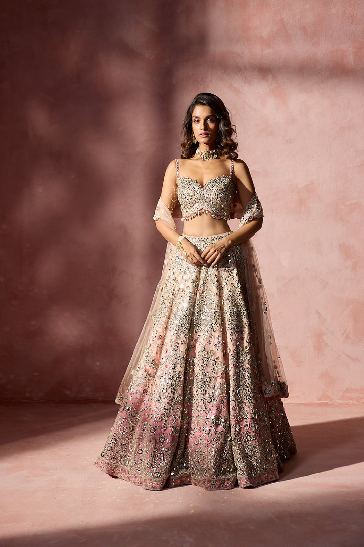 Rose Pink Ombrey Mirror Work Lehenga Set