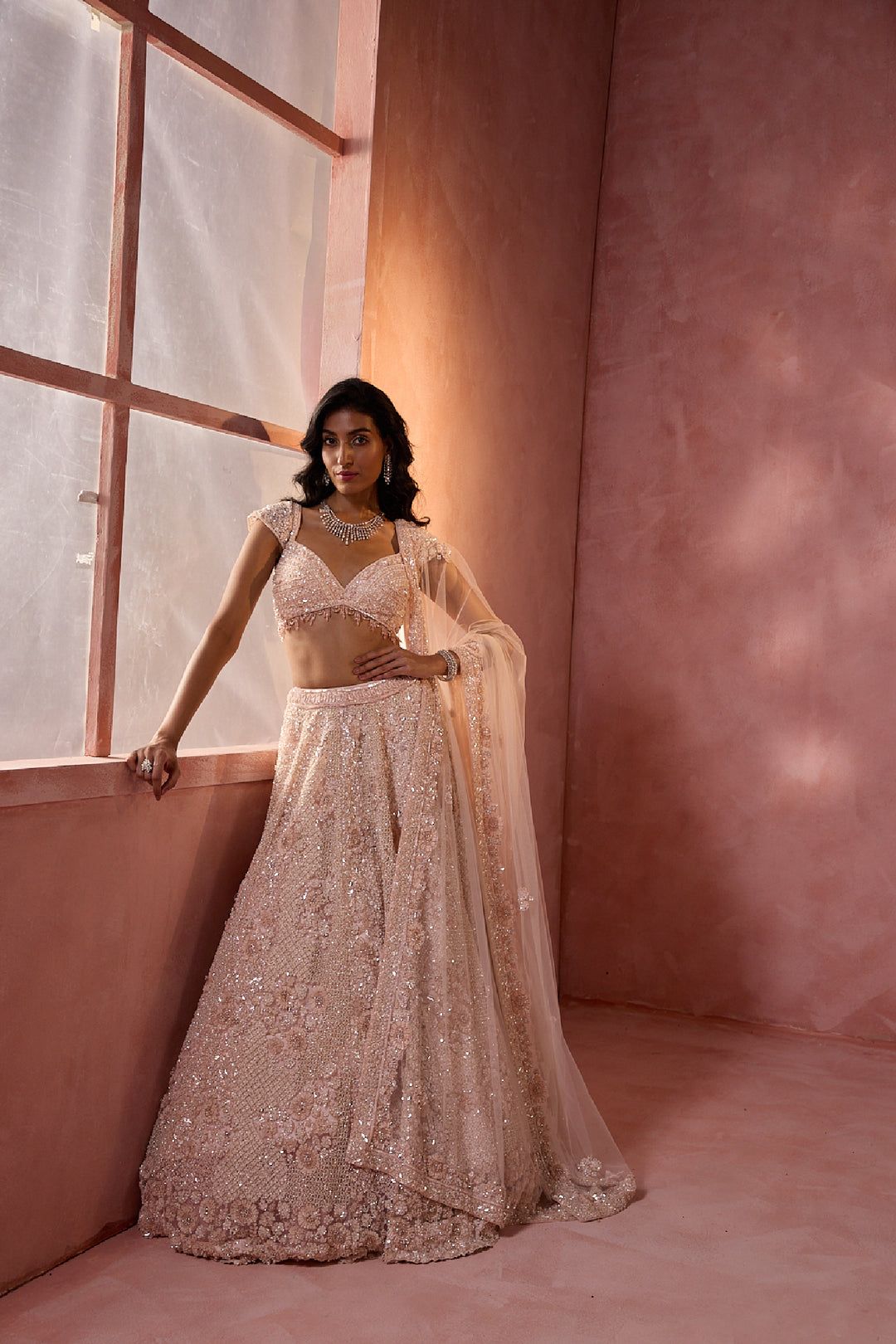 Blush Pink Net Lehenga Set
