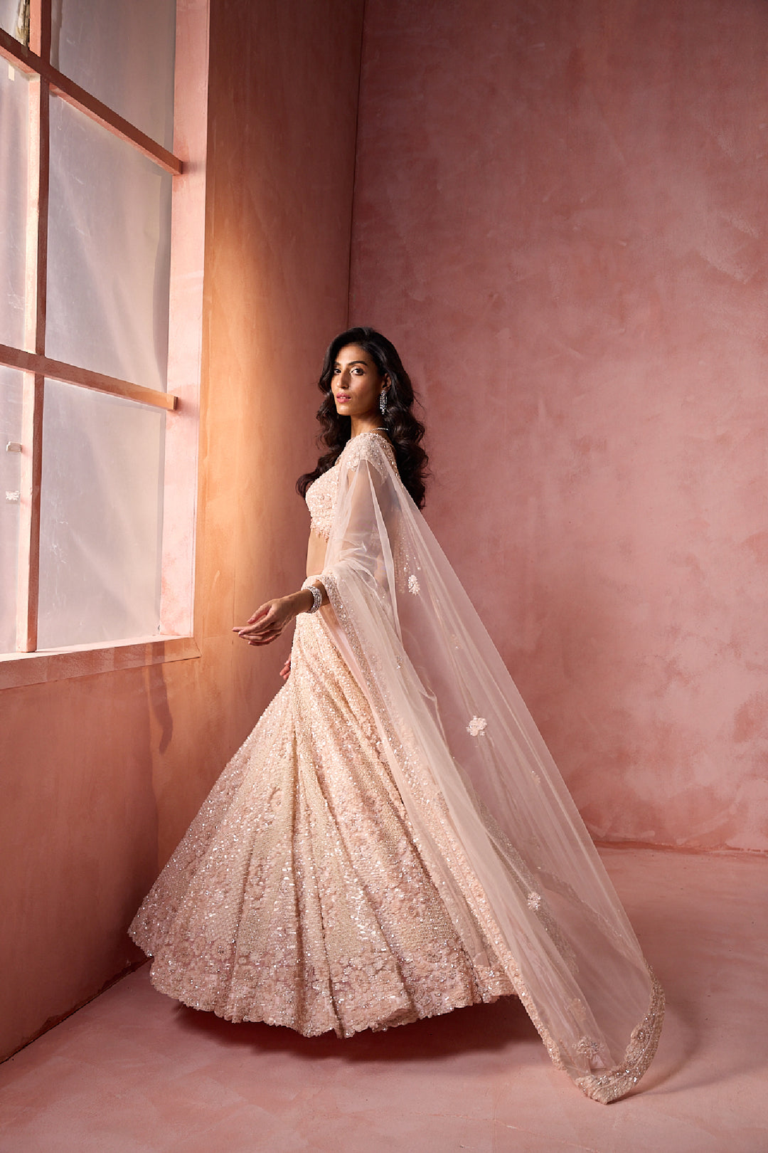 Blush Pink Net Lehenga Set