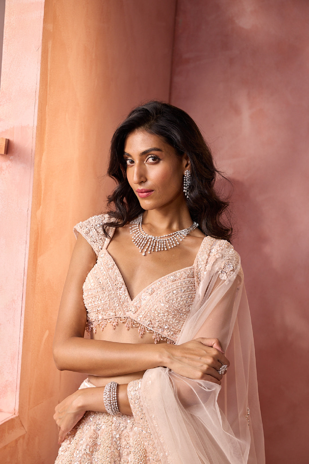 Blush Pink Net Lehenga Set