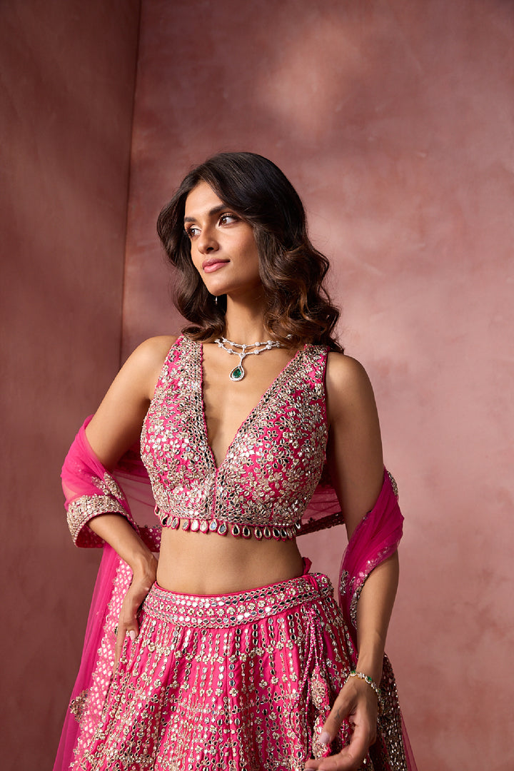 Fuchsia Pink Taffeta Lehenga Set