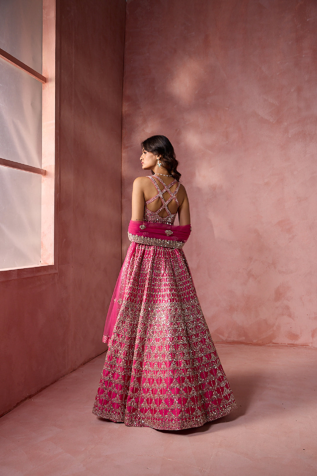 Fuchsia Pink Taffeta Lehenga Set